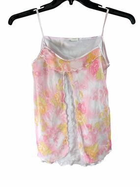 D&H XL Sheer Floral Mesh Camisole Y2K Fairycore Cottagecore Ruffle Tank Top READ